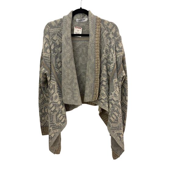 Cotton Emporium Cropped Waterfall Sweater L Cardigan NEW Gray Tan Acrylic Boho - Picture 11 of 11